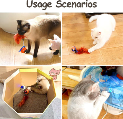 Interactive Cat Ball Toy Set, Fun Tracker, Automatic Rolling Chase Ball with Fluffy Tail, a Small Mice, Rechargeable 