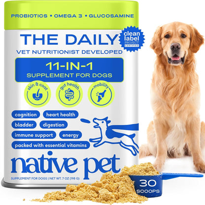Dog Vitamins & Supplements - 11-In-1 Vitamin Powder for Dog Food Topper - Collagen, Glucosamine, Probiotics, Omega & More- Supports Healthy Gut, Mobility & Overall Health - 30 Scoops