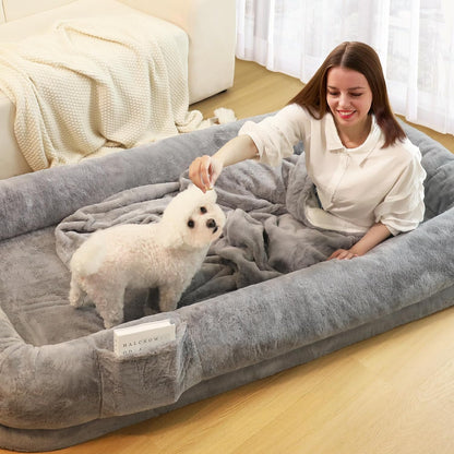 Human Dog Bed for Adults, 43 X 10 X 71 Long Human Size Dog Bed, Removable Cover, Washable, Waterproof, Orthopedic Design [Light Grey]