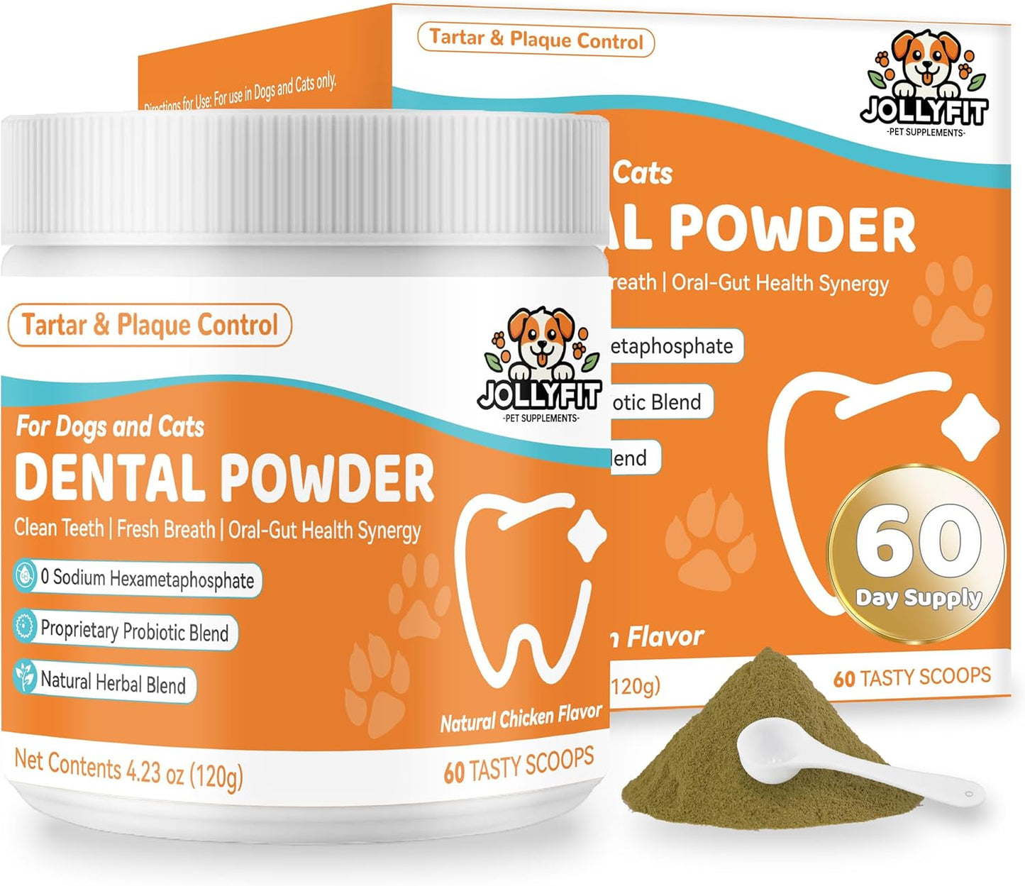 Dog Teeth Cleaning Powder - Natural Dog Dental Powder -Gentle Dog Breath Freshener, Dog Plaque and Tartar Remover, Vet Formulated - 60 Scoops