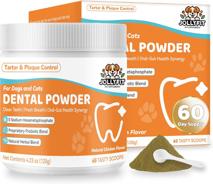 Dog Teeth Cleaning Powder - Natural Dog Dental Powder -Gentle Dog Breath Freshener, Dog Plaque and Tartar Remover, Vet Formulated - 60 Scoops
