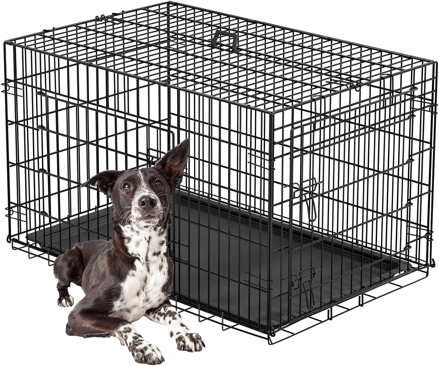 Dog Crate 36Inch Dog Cage Foldable Metal Kennel with Leakproof Tray Foldable Design Indoor Outdoor Use for Medium Dogs,Black