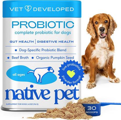 Probiotics for Dogs - Dog Probiotics Powder for Digestive Health, Gut Support, & Immune Boost – Vet-Formulated Powder for Maximum Potency with Digestive Enzymes & Prebiotics - 30 Scoops