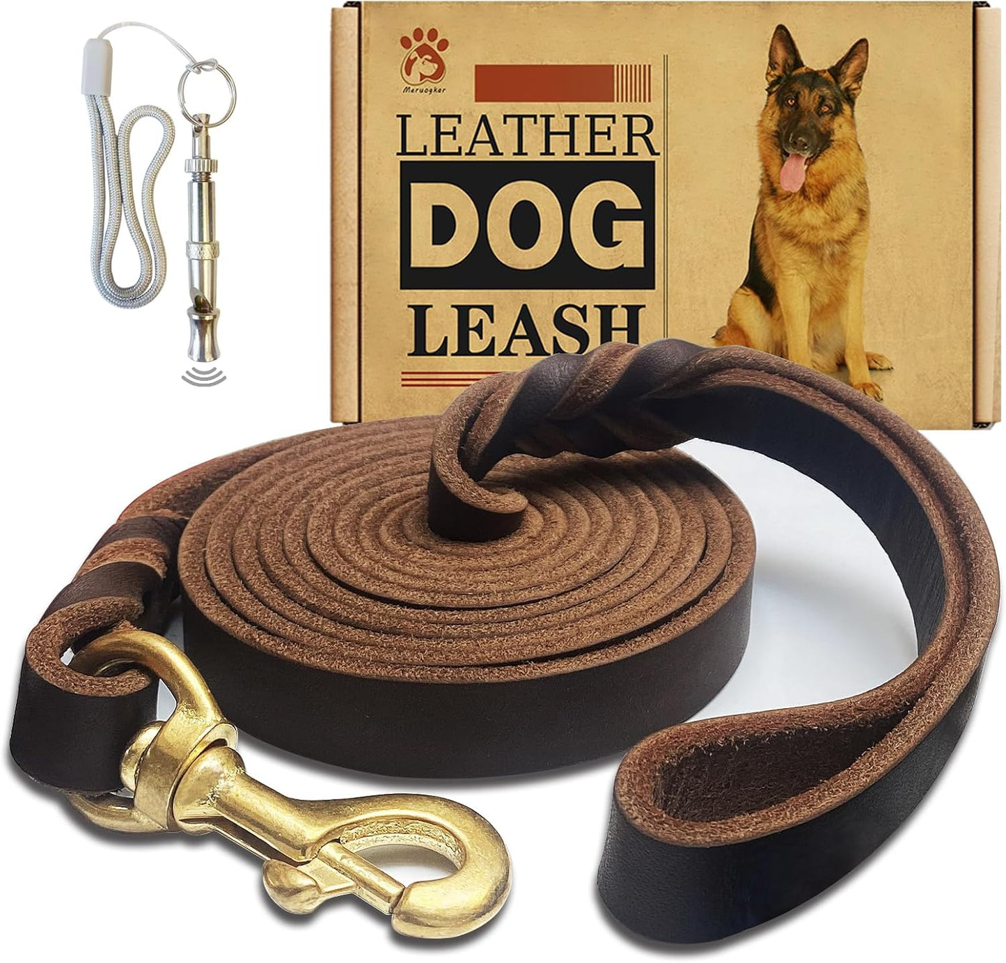 Leather Dog Leash 6Ft X 3/4 Inch,Strong Heavy Duty Genuine Leather Braided Dog Training Leash, Soft and Comfortable Leather Leash for Large Dogs, Medium Small Dogs (Brown, 6Ft*3/4In)