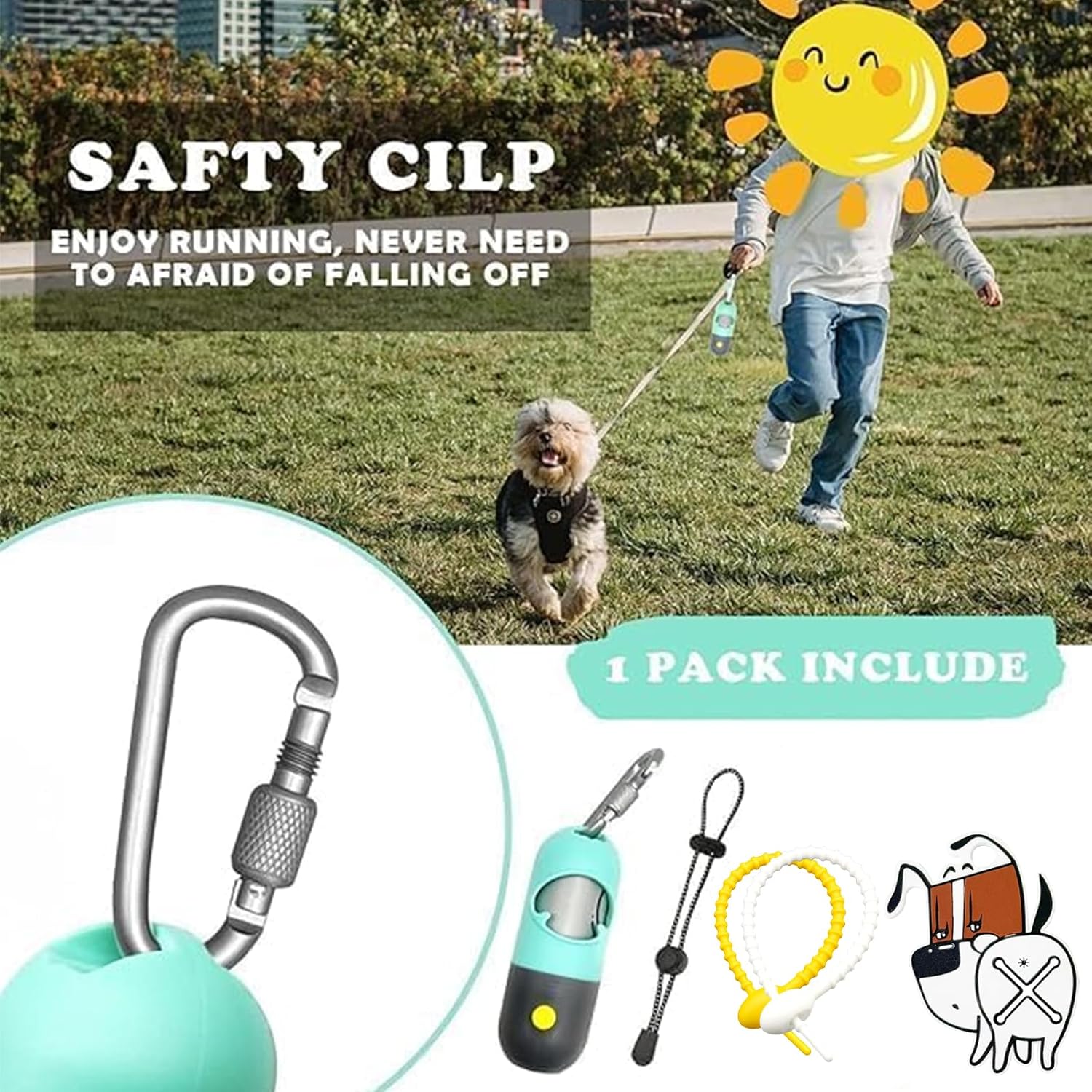 Dog Poop Bag Holder Dispenser with LED Flashlight - Night Visibility for Safe Evening Walks | Upgraded Hands-Free Leash Clip | Includes 15 Dog Waste Bags