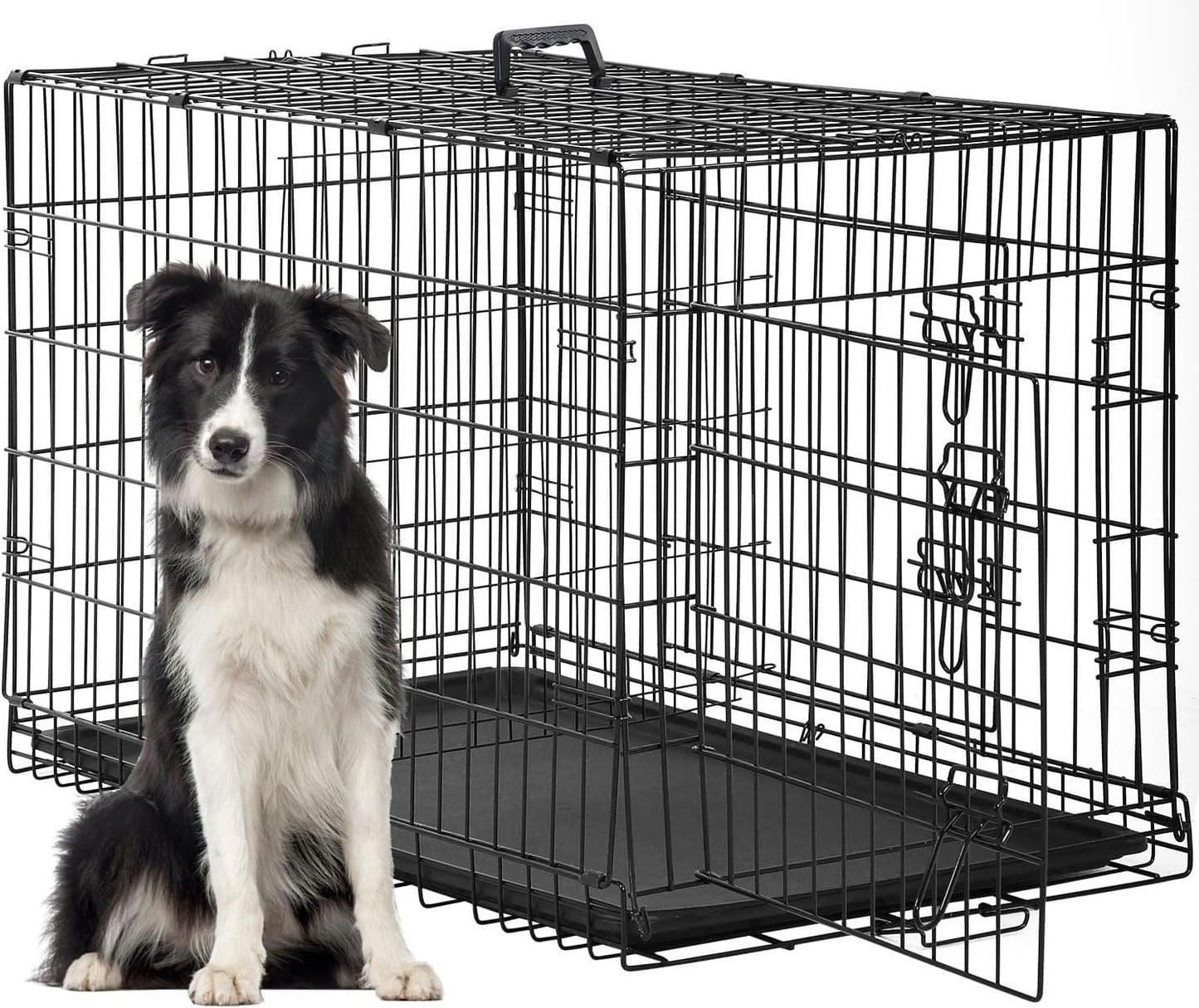 Dog Crate 36Inch Dog Cage Foldable Metal Kennel with Leakproof Tray Foldable Design Indoor Outdoor Use for Medium Dogs,Black