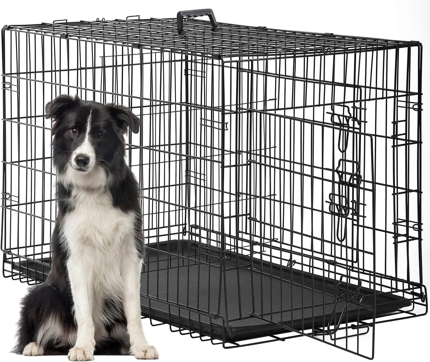 Dog Crate 36Inch Dog Cage Foldable Metal Kennel with Leakproof Tray Foldable Design Indoor Outdoor Use for Medium Dogs,Black