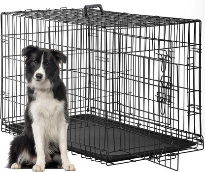 Dog Crate 36Inch Dog Cage Foldable Metal Kennel with Leakproof Tray Foldable Design Indoor Outdoor Use for Medium Dogs,Black