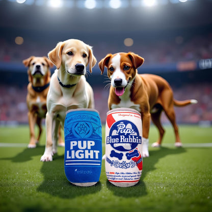 Pup Light and Pups Blue Rubbin - Parody Beer Dog Toys - Funny Plush Squeaky and Crinkle Dog Toys (2 Pack) 