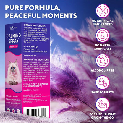 Calming Pheromone Spray Scratch Repellent for Cats 100 Ml 2 Pack Reduces Scratching Furniture, Helps with Travel, Fireworks, Thunder 