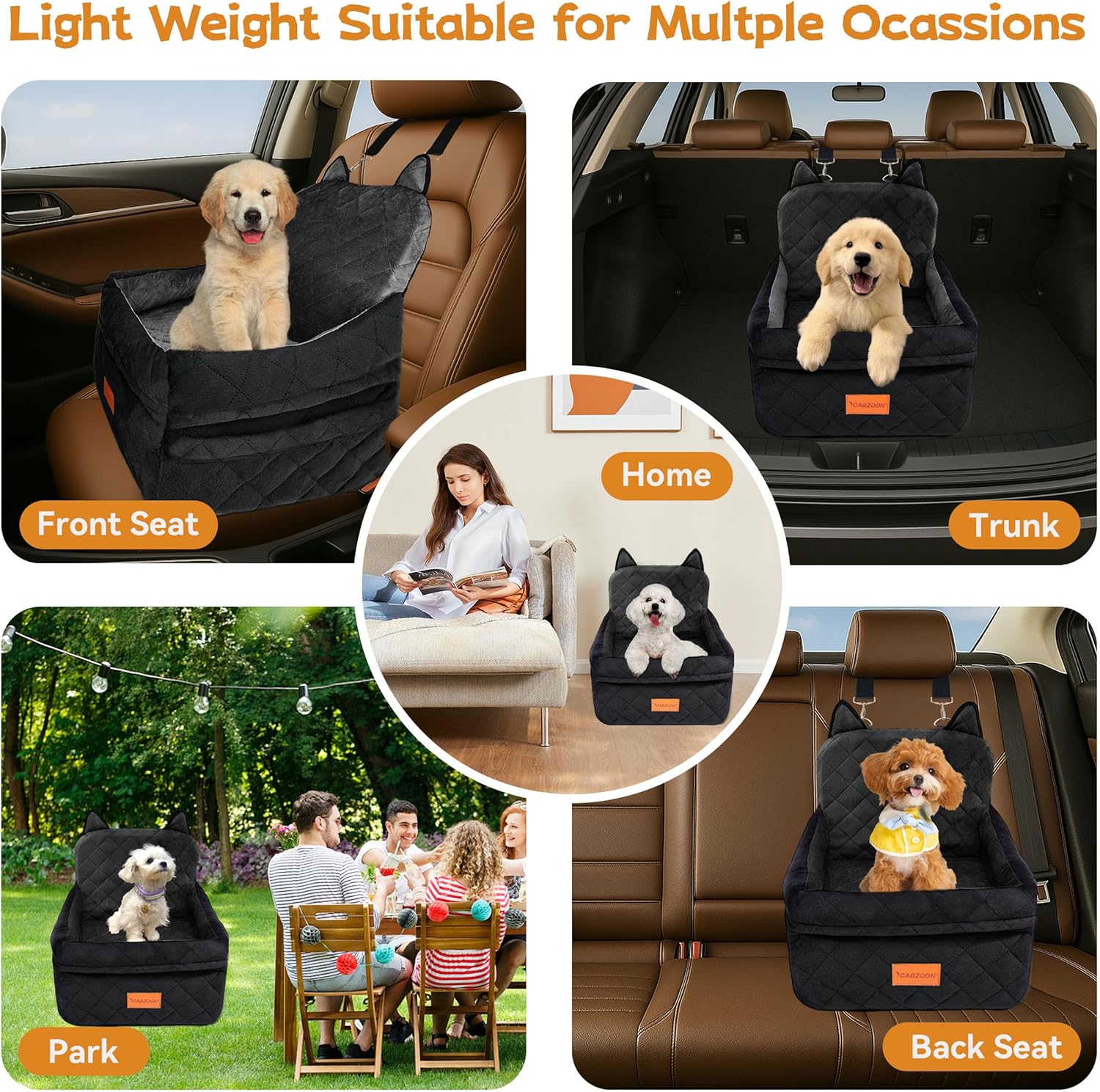 Dog Car Seat for Small/Medium Dogs up to 35Lbs,Elevated Cushion Fits in Front/Back Seat