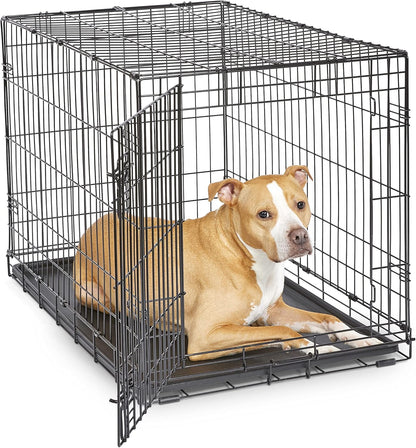 Single Door Folding Metal 36-Inch Dog Crate, Enhanced Security, Includes Leak-Proof Pan & Divider Panel, for Medium to Large Sized Breeds
