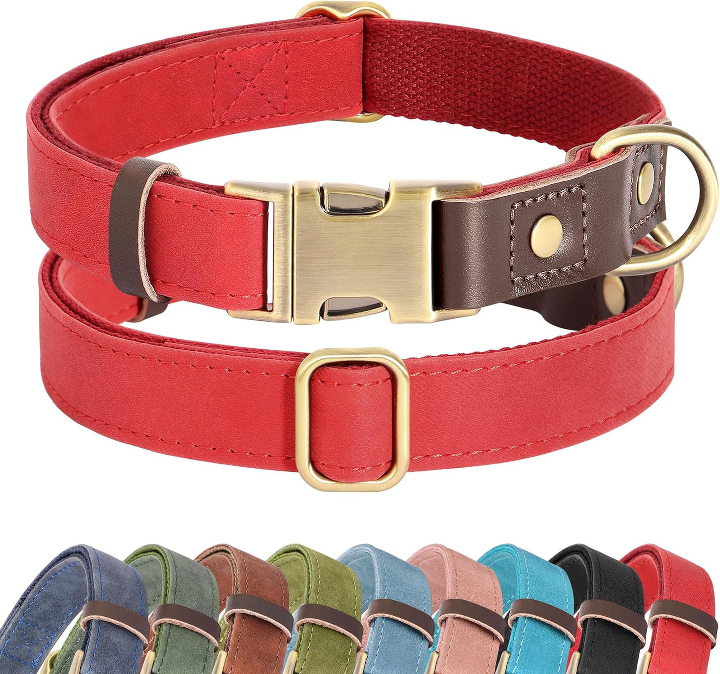 Soft PU Leather Dog Collars for Medium Dogs,Classic Adjustable Dog Collars with Quick Release Metal Buckle,Easy Clean and Comfortable with Nylon Lining,Green,M Neck 13-19"