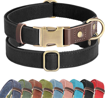 Soft PU Leather Dog Collars for Medium Dogs,Classic Adjustable Dog Collars with Quick Release Metal Buckle,Easy Clean and Comfortable with Nylon Lining,Green,M Neck 13-19"