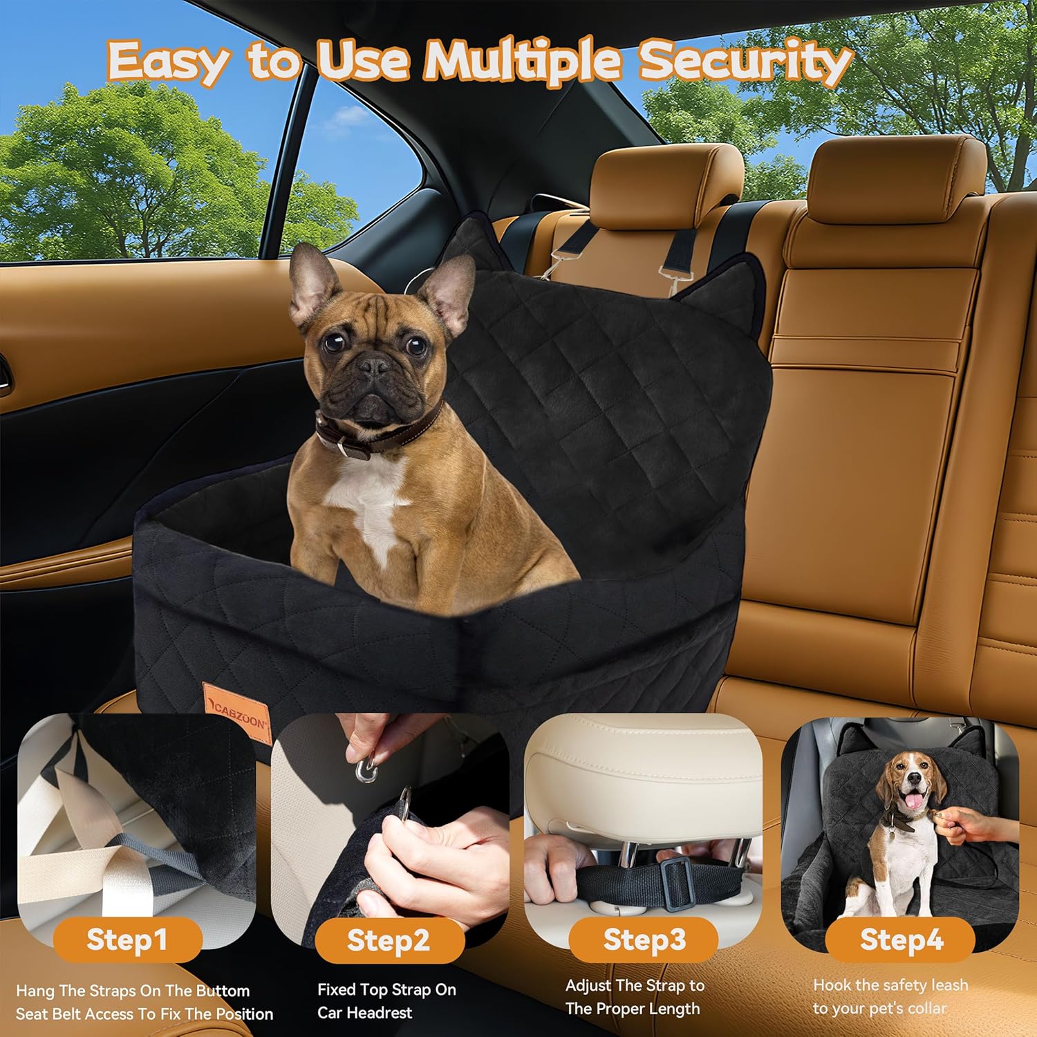 Dog Car Seat for Small/Medium Dogs up to 35Lbs,Elevated Cushion Fits in Front/Back Seat