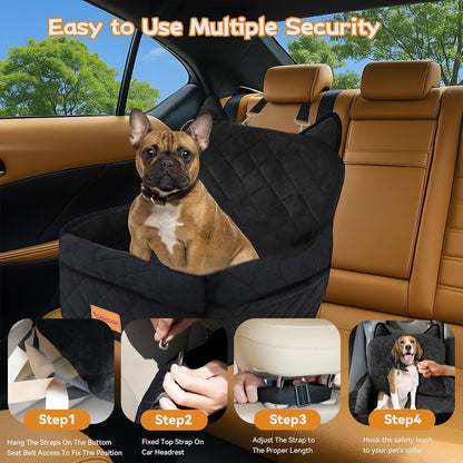 Dog Car Seat for Small/Medium Dogs up to 35Lbs,Elevated Cushion Fits in Front/Back Seat