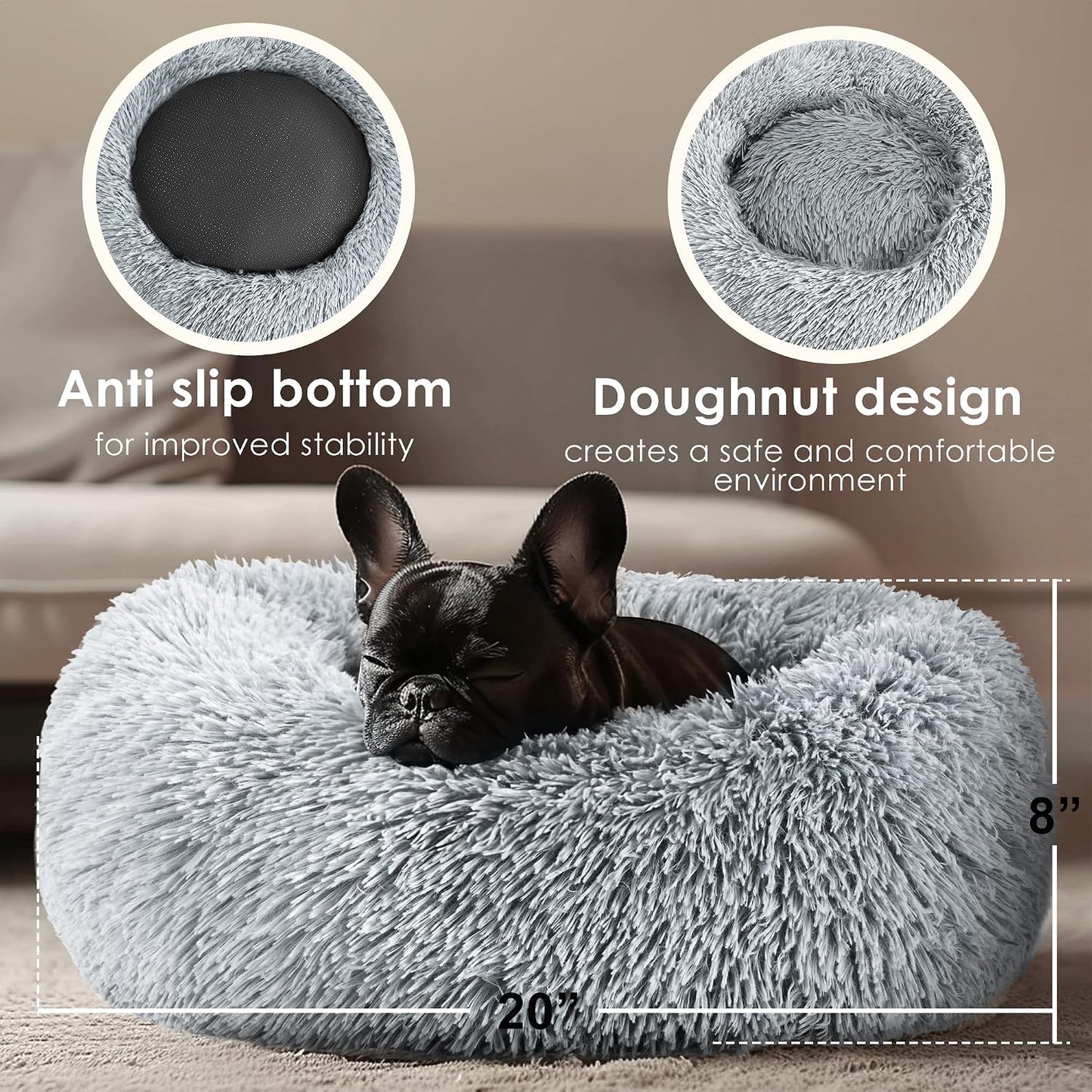 Calming Indoor Donut Bed for Dogs & Cats   