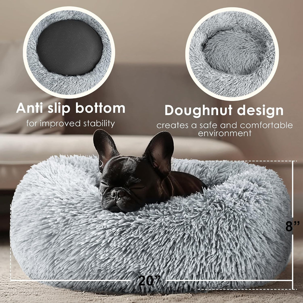 Calming Indoor Donut Bed for Dogs & Cats   