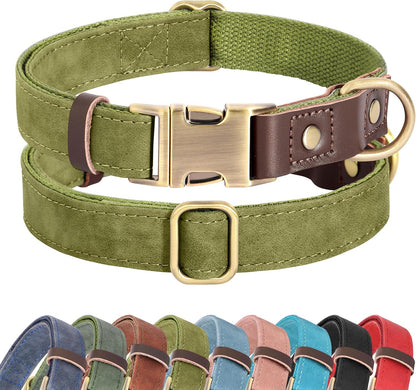 Soft PU Leather Dog Collars for Medium Dogs,Classic Adjustable Dog Collars with Quick Release Metal Buckle,Easy Clean and Comfortable with Nylon Lining,Green,M Neck 13-19"