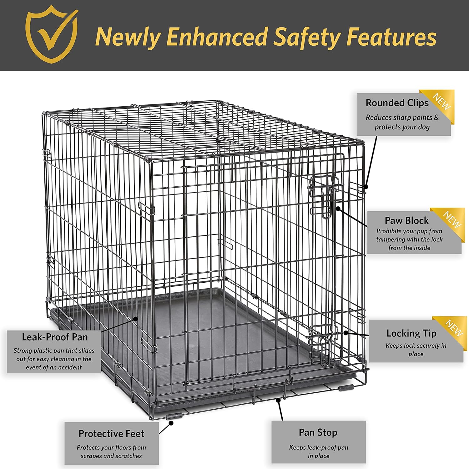 Single Door Folding Metal 36-Inch Dog Crate, Enhanced Security, Includes Leak-Proof Pan & Divider Panel, for Medium to Large Sized Breeds