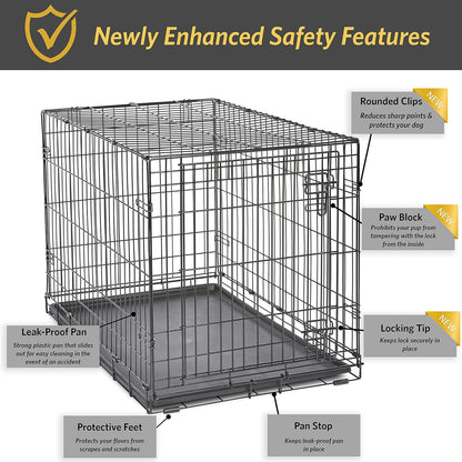 Single Door Folding Metal 36-Inch Dog Crate, Enhanced Security, Includes Leak-Proof Pan & Divider Panel, for Medium to Large Sized Breeds