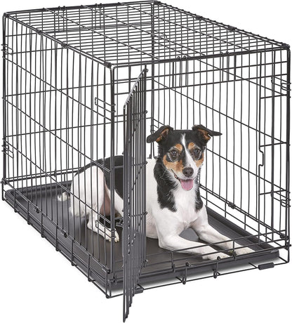 Single Door Folding Metal 36-Inch Dog Crate, Enhanced Security, Includes Leak-Proof Pan & Divider Panel, for Medium to Large Sized Breeds