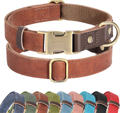 Soft PU Leather Dog Collars for Medium Dogs,Classic Adjustable Dog Collars with Quick Release Metal Buckle,Easy Clean and Comfortable with Nylon Lining,Green,M Neck 13-19"