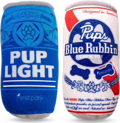 Pup Light and Pups Blue Rubbin - Parody Beer Dog Toys - Funny Plush Squeaky and Crinkle Dog Toys (2 Pack) 