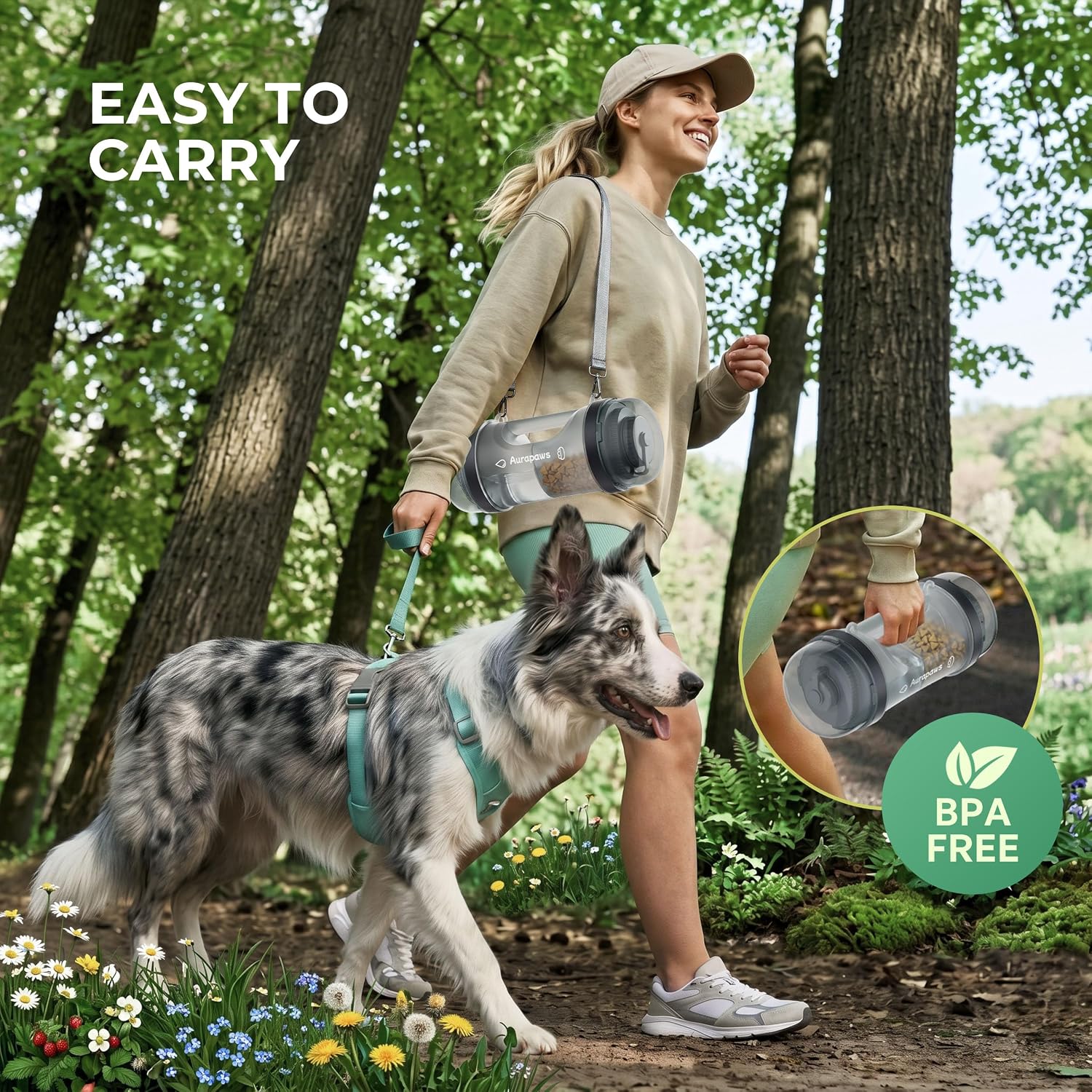 33.5Oz Portable Dog Water Bottle for Travel Hydration & Food Feeder