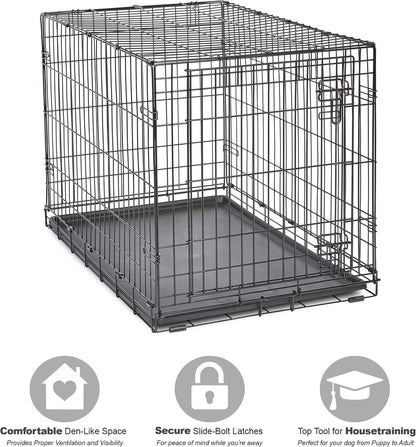 Single Door Folding Metal 36-Inch Dog Crate, Enhanced Security, Includes Leak-Proof Pan & Divider Panel, for Medium to Large Sized Breeds