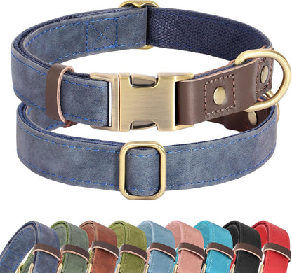 Soft PU Leather Dog Collars for Medium Dogs,Classic Adjustable Dog Collars with Quick Release Metal Buckle,Easy Clean and Comfortable with Nylon Lining,Green,M Neck 13-19"