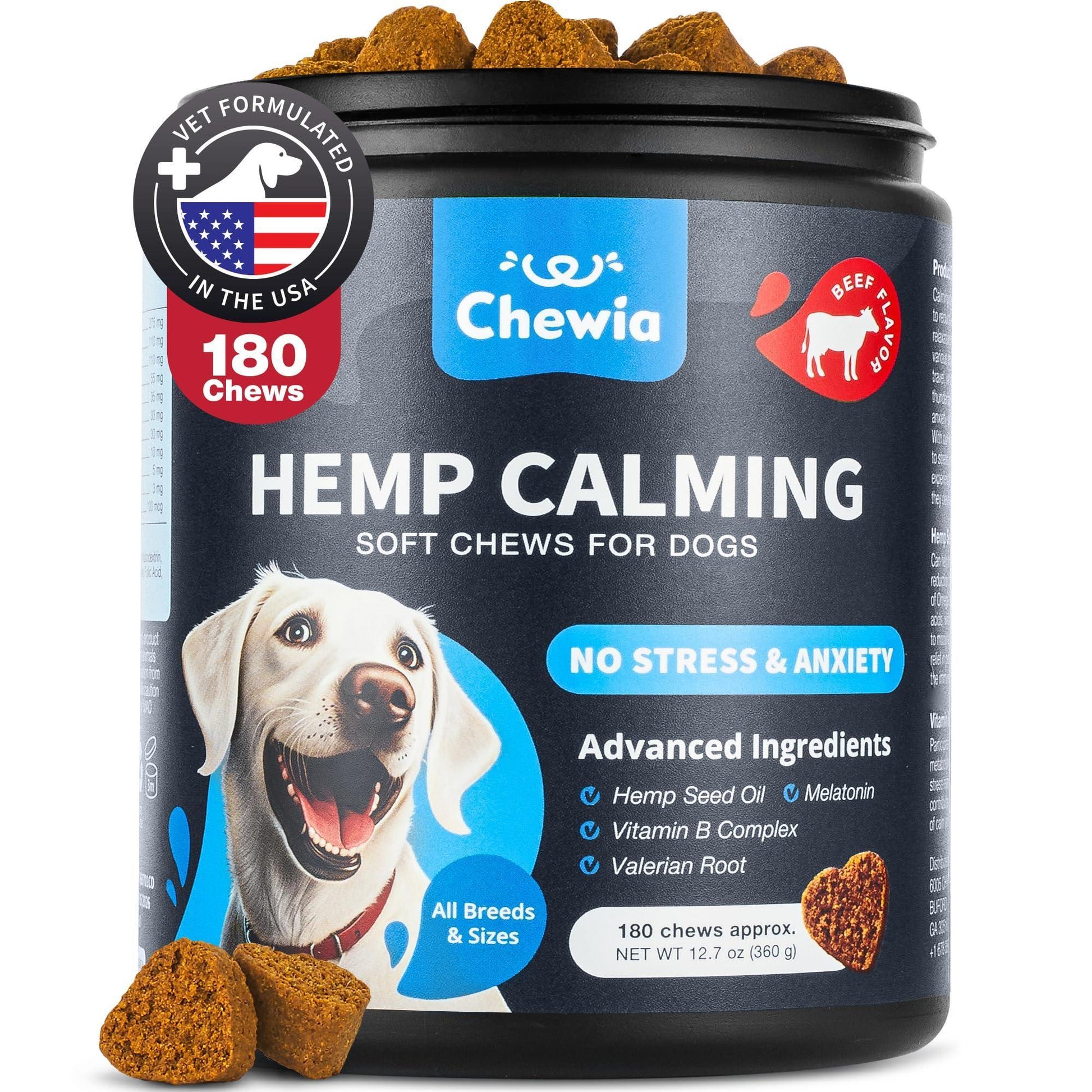 Hemp Calming Chews for Dogs Anxiety Relief for Dogs with L Theanine Chamomile