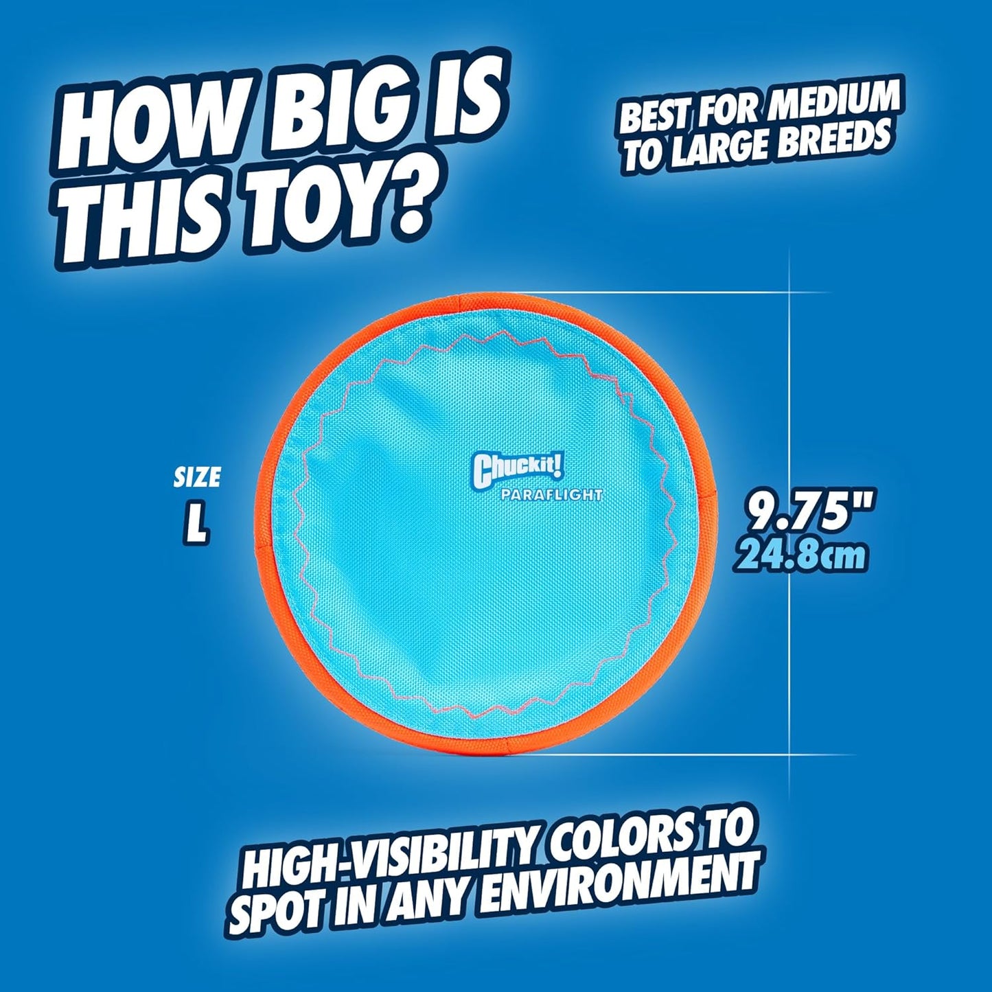 Chuckit! Paraflight Flying Disc Dog Toy - Water Floating Flyer - Durable Nylon Construction with Soft Rubber Edges 