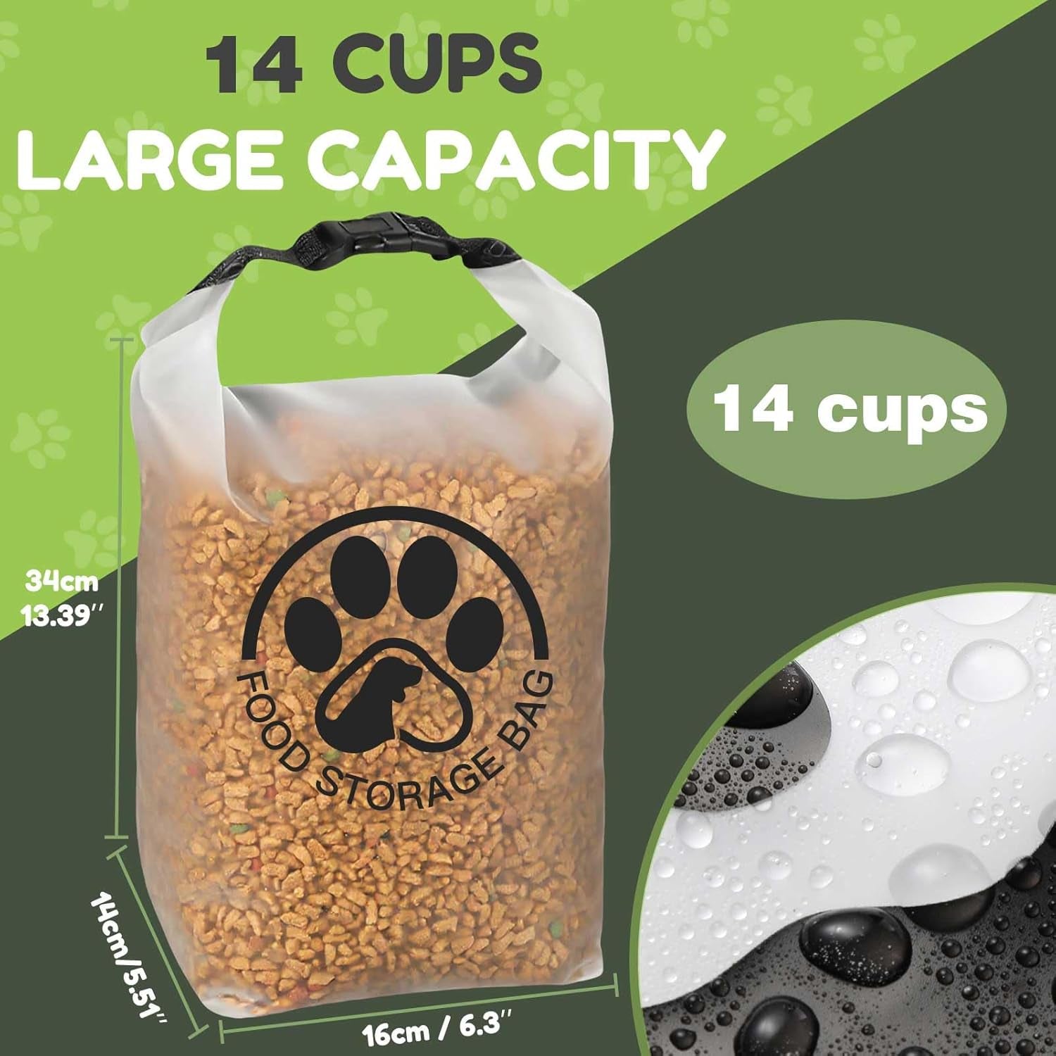 Pet Food Storage Bag for Travel - Transparent Leak-Proof Dog Food Container with Roll-Top Closure, Keeps Kibble Fresh (14 Cups)