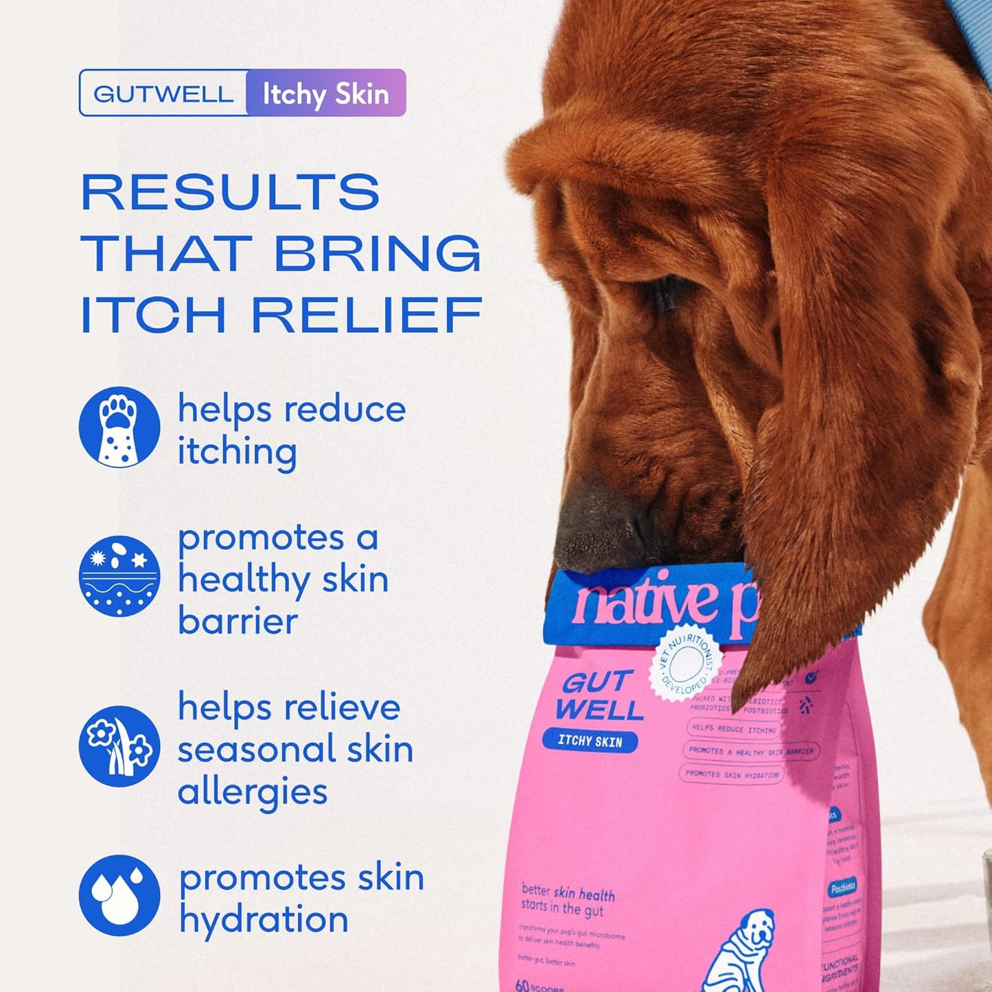 Gutwell Itchy Skin - Dog Itching Skin Relief & Seasonal Allergy Itch Relief for Dogs - 60 Scoops