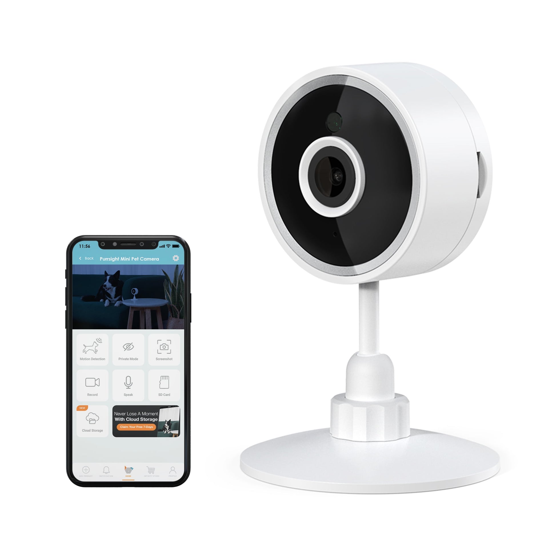 Purrsight Mini HD Wi-Fi Pet Camera, Indoor Security Camera for Cats and Dogs