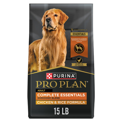Complete Essentials Shredded Blend Chicken and Rice Dry Dog Food Formula with Probiotics for Dogs, 15 Lb Bag