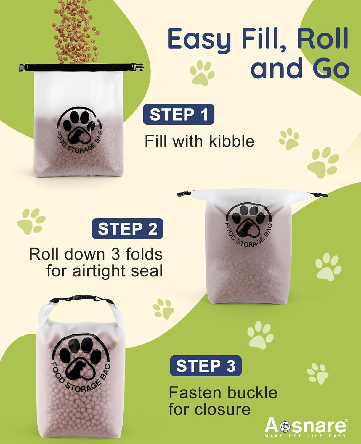 Pet Food Storage Bag for Travel - Transparent Leak-Proof Dog Food Container with Roll-Top Closure, Keeps Kibble Fresh (14 Cups)