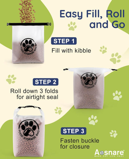 Pet Food Storage Bag for Travel - Transparent Leak-Proof Dog Food Container with Roll-Top Closure, Keeps Kibble Fresh (14 Cups)