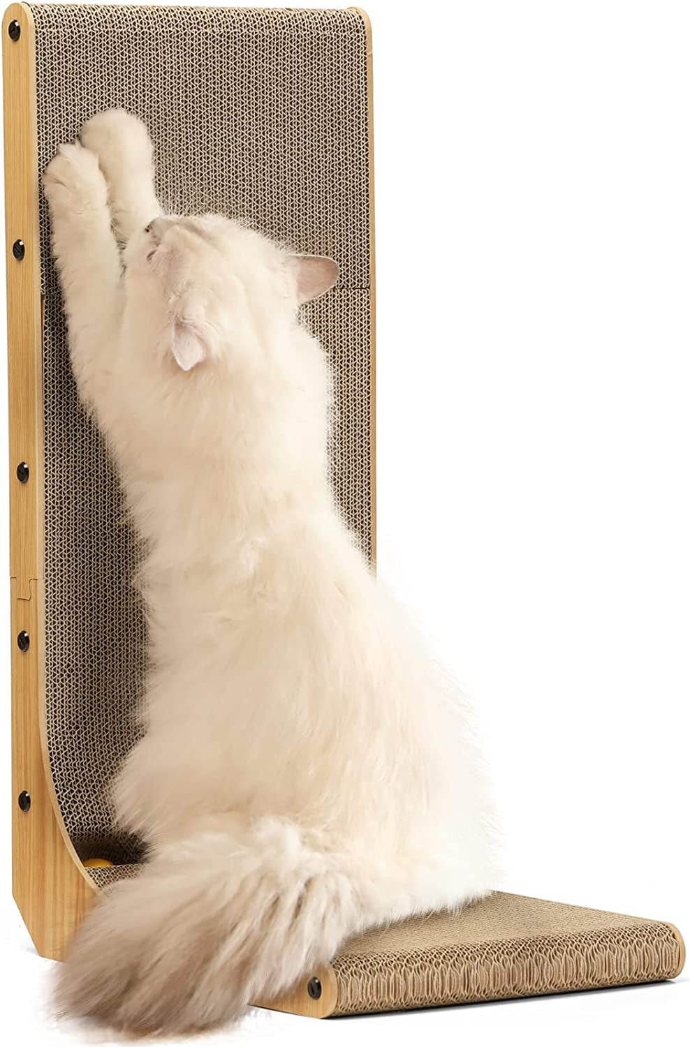 FUKUMARU Cat Scratcher, 18.9 Inch L Shape Cat Scratch Pad, Vertical Cat Scratcher Wall Mounted, Cat Scratching Cardboard with Ball Toy for Indoor Cats