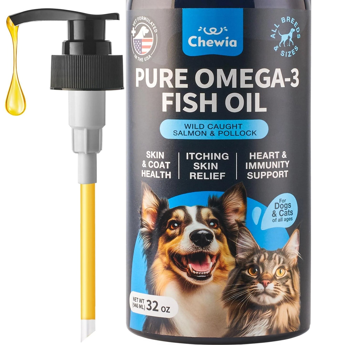 Coat & Skin All Breeds Dog Supplement 32 Oz Fish Oil for Dogs Pet Supplies for Dogs Fish Oil