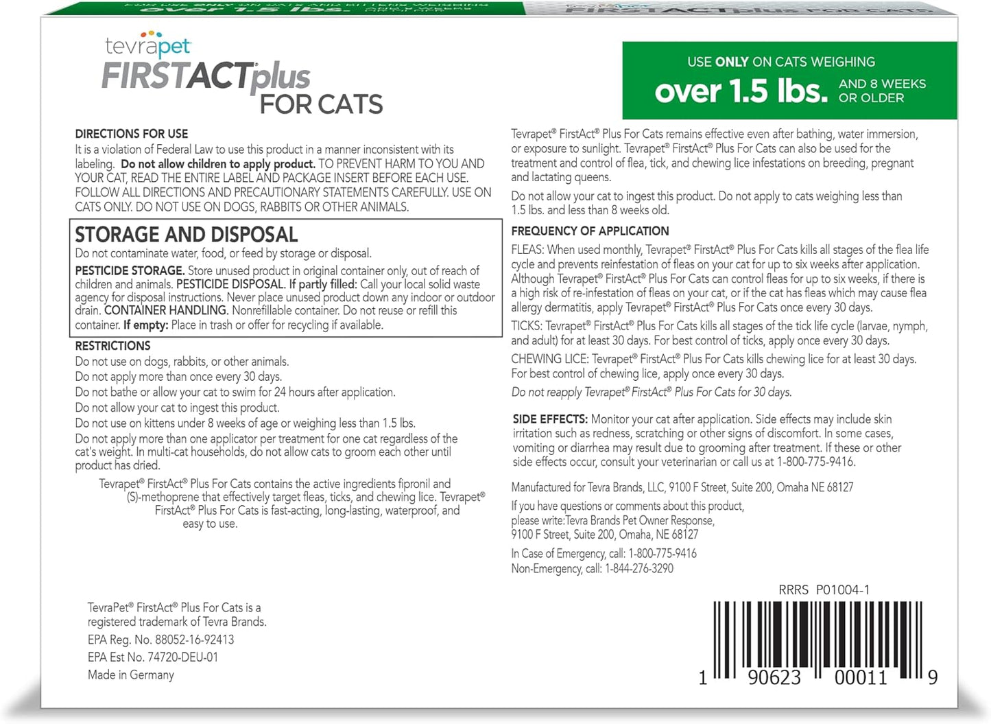 First Act Plus Flea and Tick Topical for Cats over 1.5Lbs, 3 Dose Waterproof Flea and Tick Control/Prevention for 3 Months
