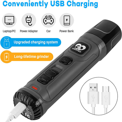 Dog Nail Grinder with 2 LED Light - 2-Speed Powerful Electric Pet Nail Trimmer Professional Quiet Painless Paws Grooming for Small Medium Large Dogs and Cats (Grey)