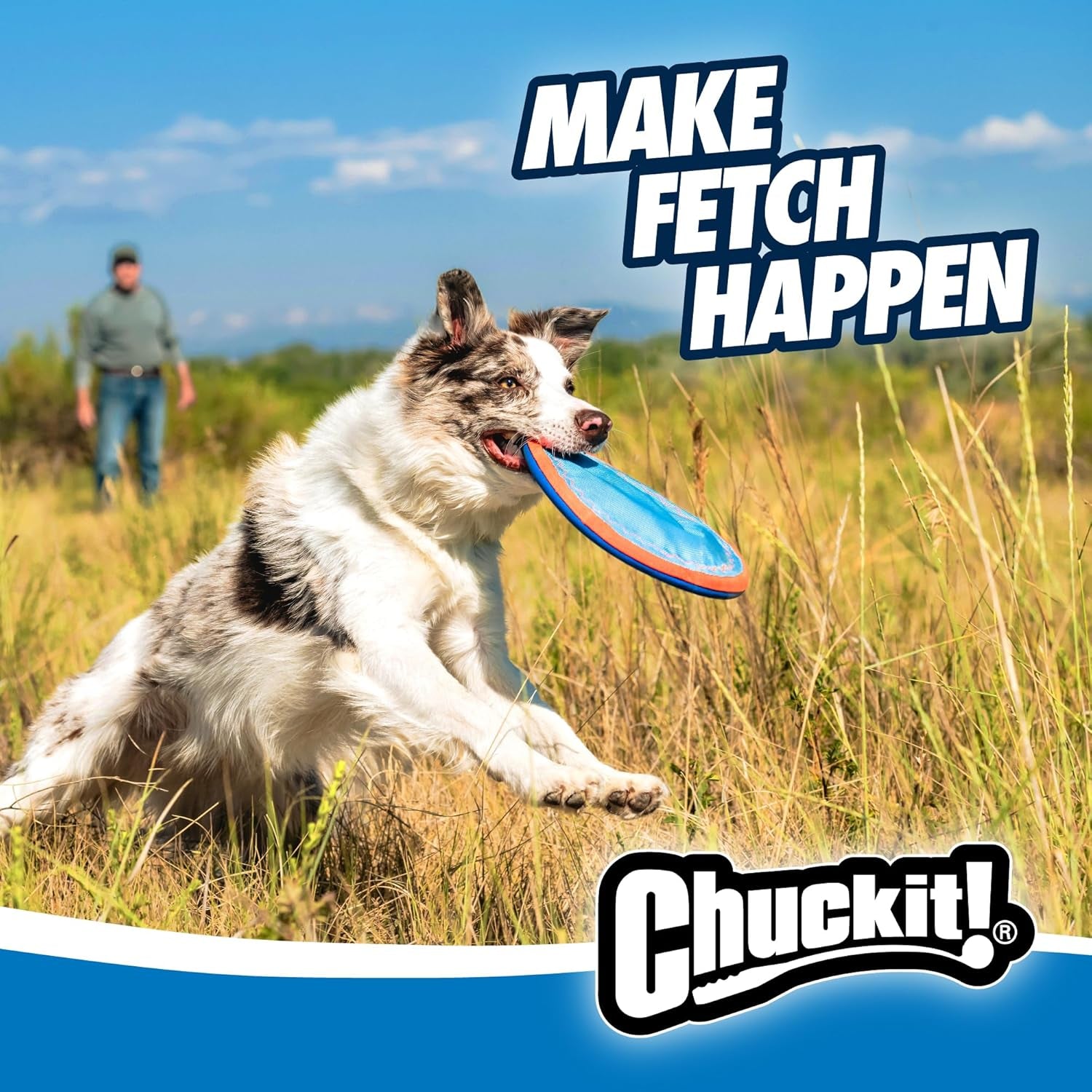 Chuckit! Paraflight Flying Disc Dog Toy - Water Floating Flyer - Durable Nylon Construction with Soft Rubber Edges 