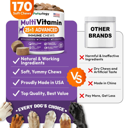 Dog Multivitamin Chewable Vitamins Supplements with Glucosamine 170 Chews Hip