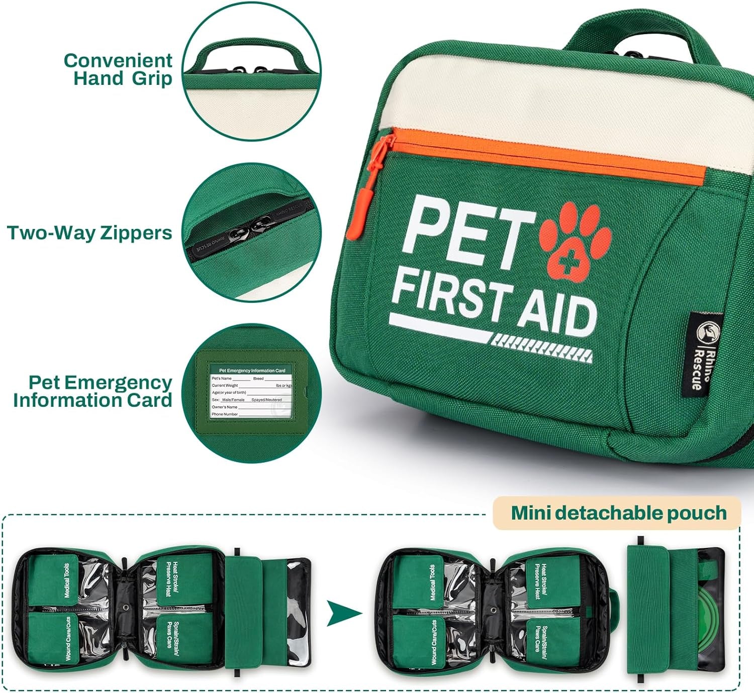 Pet First Aid Kit, Emergency Medical Supplies for Dogs & Cats, Safety Essentials Pack with Thermometer, Disposable Booties for Home, Hiking, Traveling & Camping
