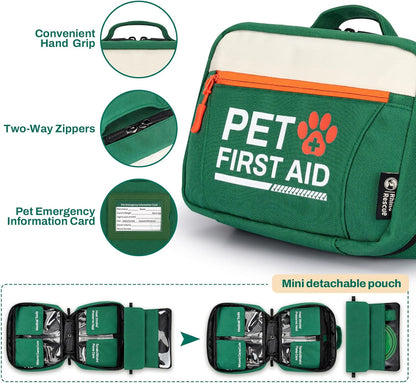Pet First Aid Kit, Emergency Medical Supplies for Dogs & Cats, Safety Essentials Pack with Thermometer, Disposable Booties for Home, Hiking, Traveling & Camping