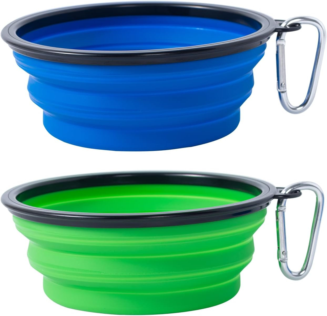 Collapsible Bowls, 2 Pack Water Bowls for Cats Dogs, Portable Pet Feeding Watering Dish for Walking Parking Traveling with 2 Carabiners (Large, Blue+Green)