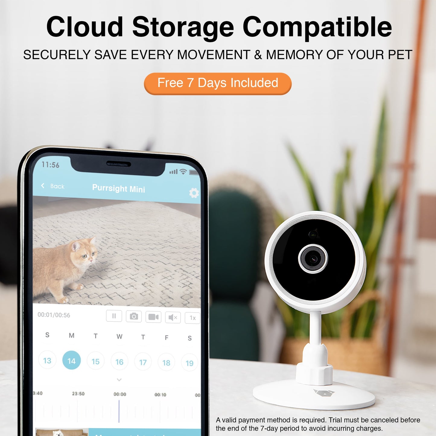 Purrsight Mini HD Wi-Fi Pet Camera, Indoor Security Camera for Cats and Dogs