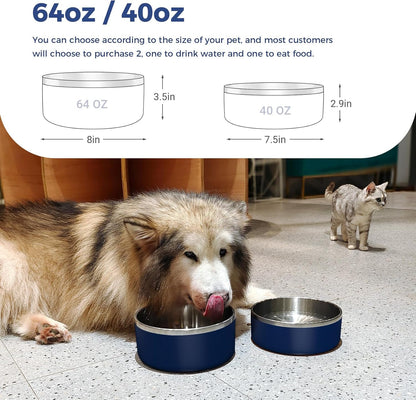Dog Bowl, Stainless Steel Dog Food and Water Bowl with Non Slip Quiet Bottom, Easy to Clean, Dishwasher Safe, 40Oz, Blue
